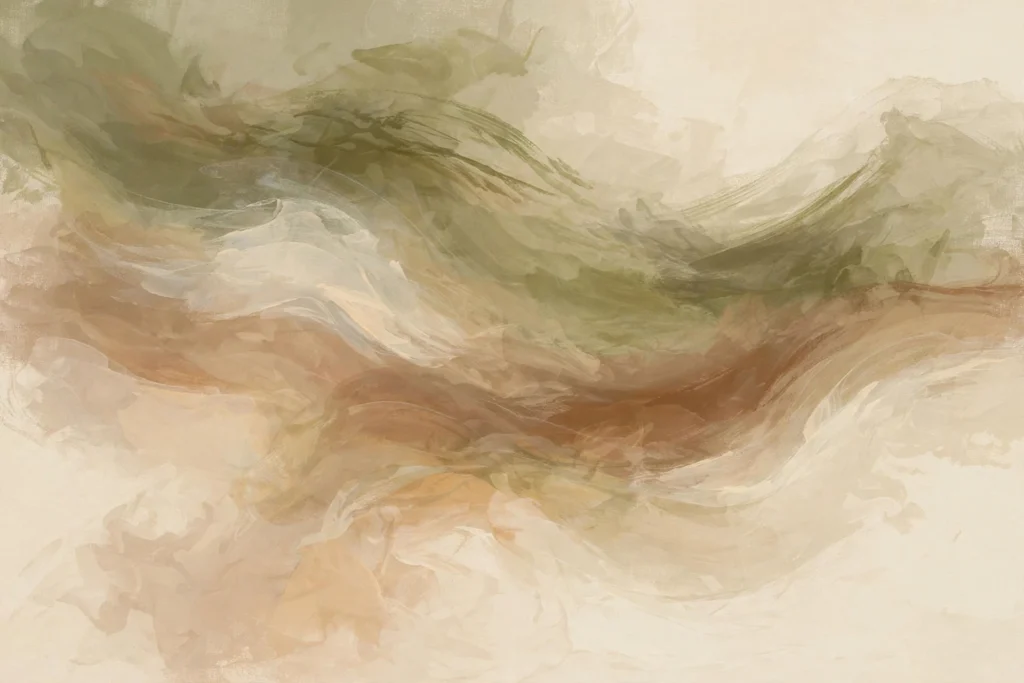 About Soft abstract painting in olive, cream and warm earth tones